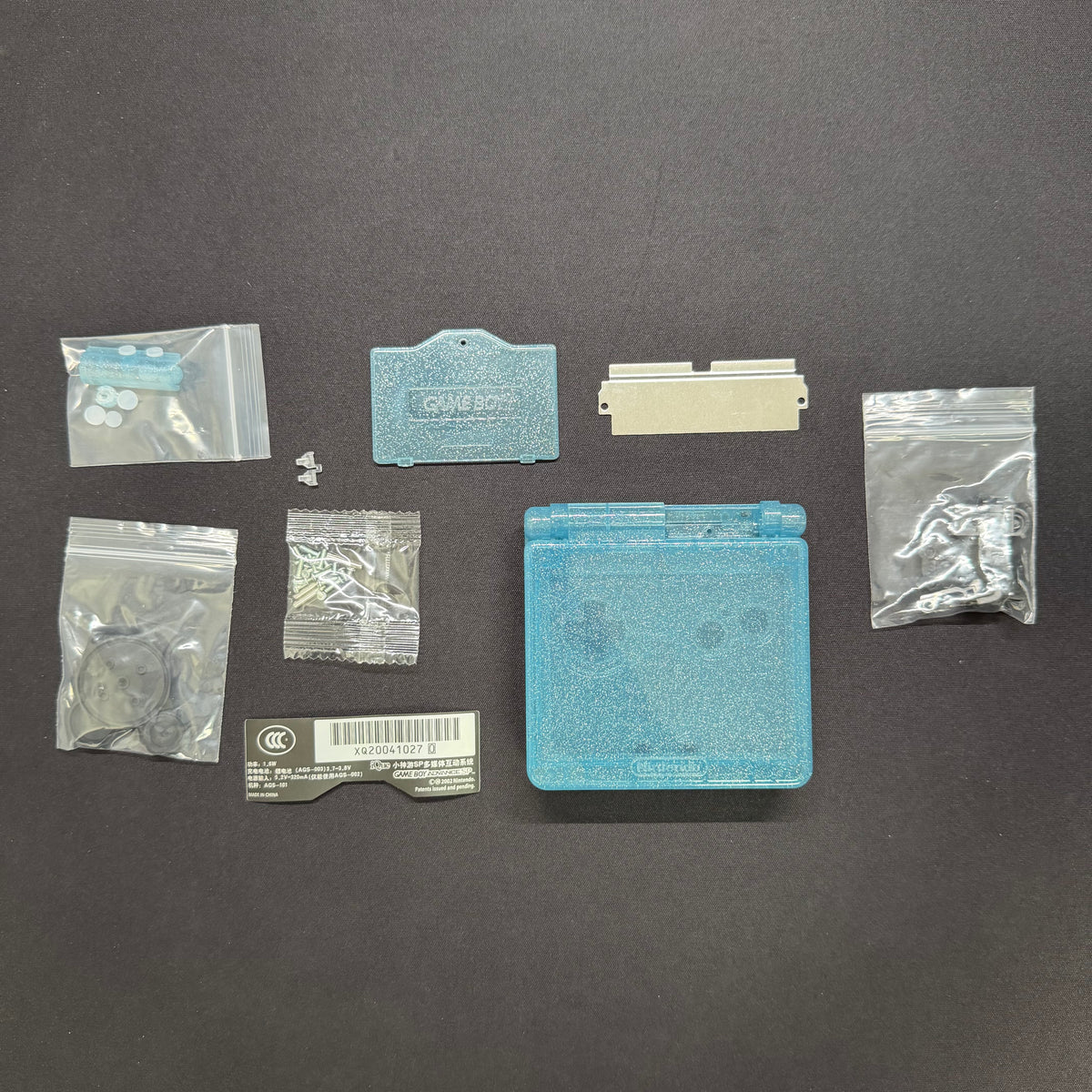 Game Boy Advance SP Full Replacement Shell Kit – Blue Glitter Housing with Buttons
