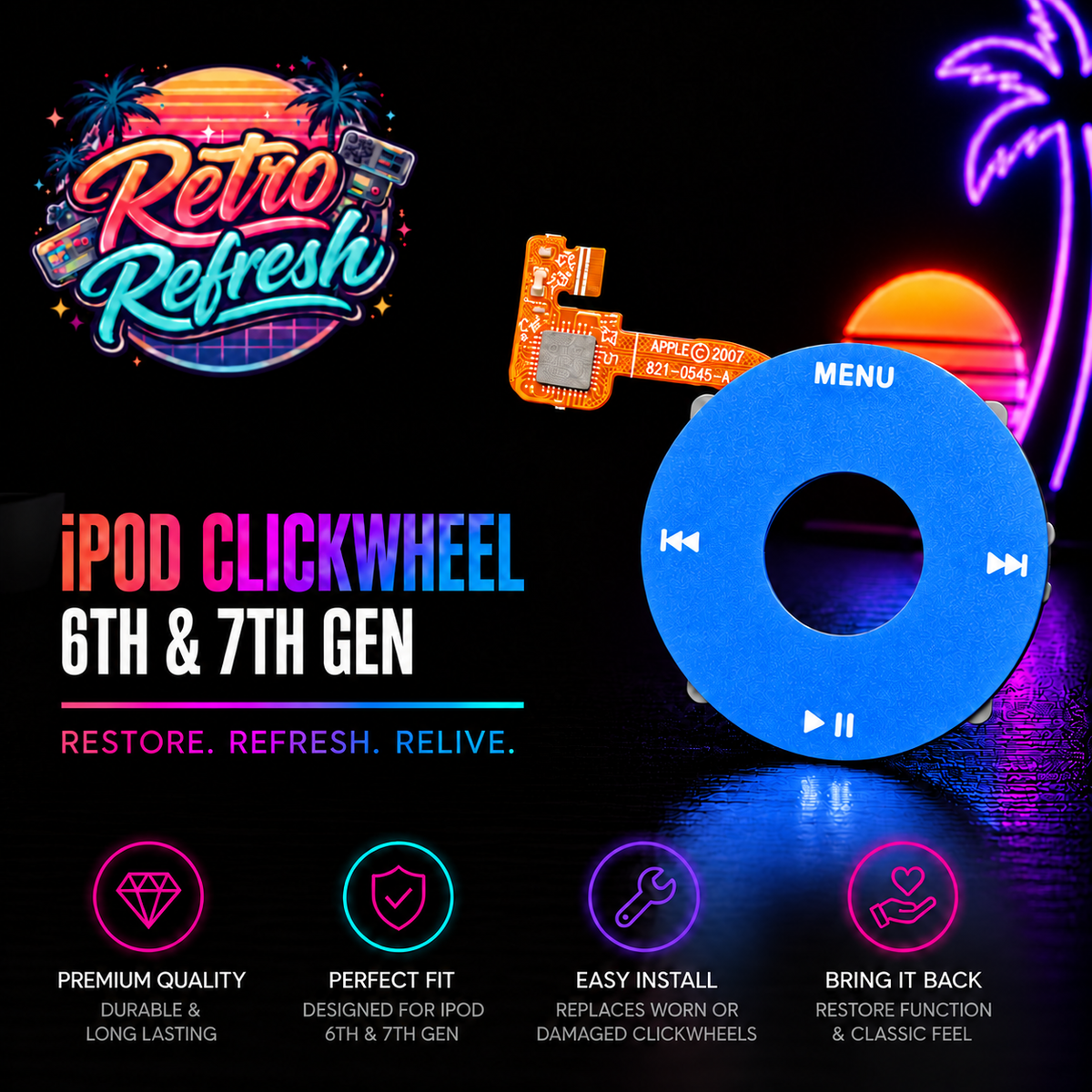 Blue Click Wheel Replacement – For iPod Classic 6th / 7th Generation