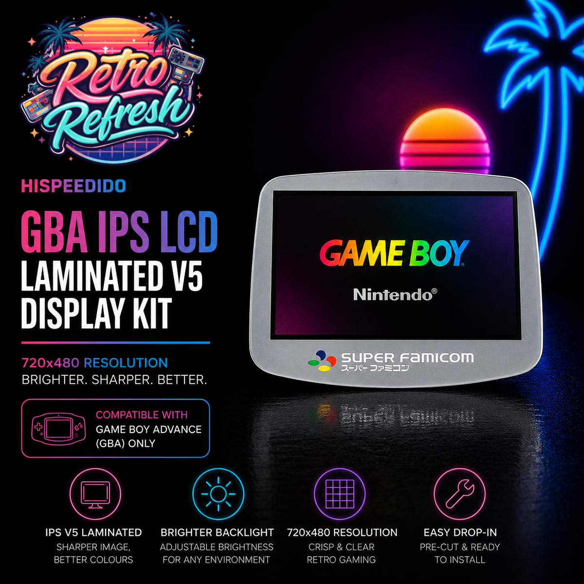 Hispeedido Drop In Laminated IPS LCD Panel for Game Boy Advance (Grey SFC)