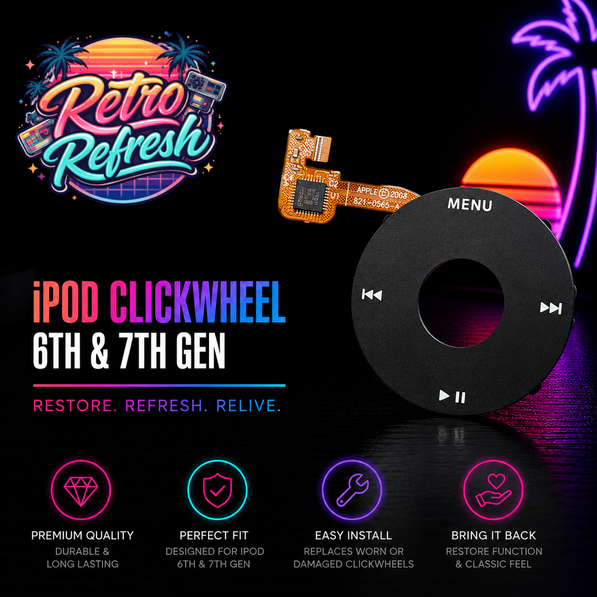 Black Click Wheel Replacement – For iPod Classic 6th / 7th Generation