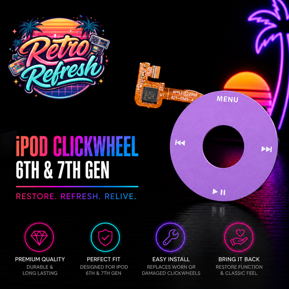 Purple Click Wheel Replacement – For iPod Classic 6th / 7th Generation