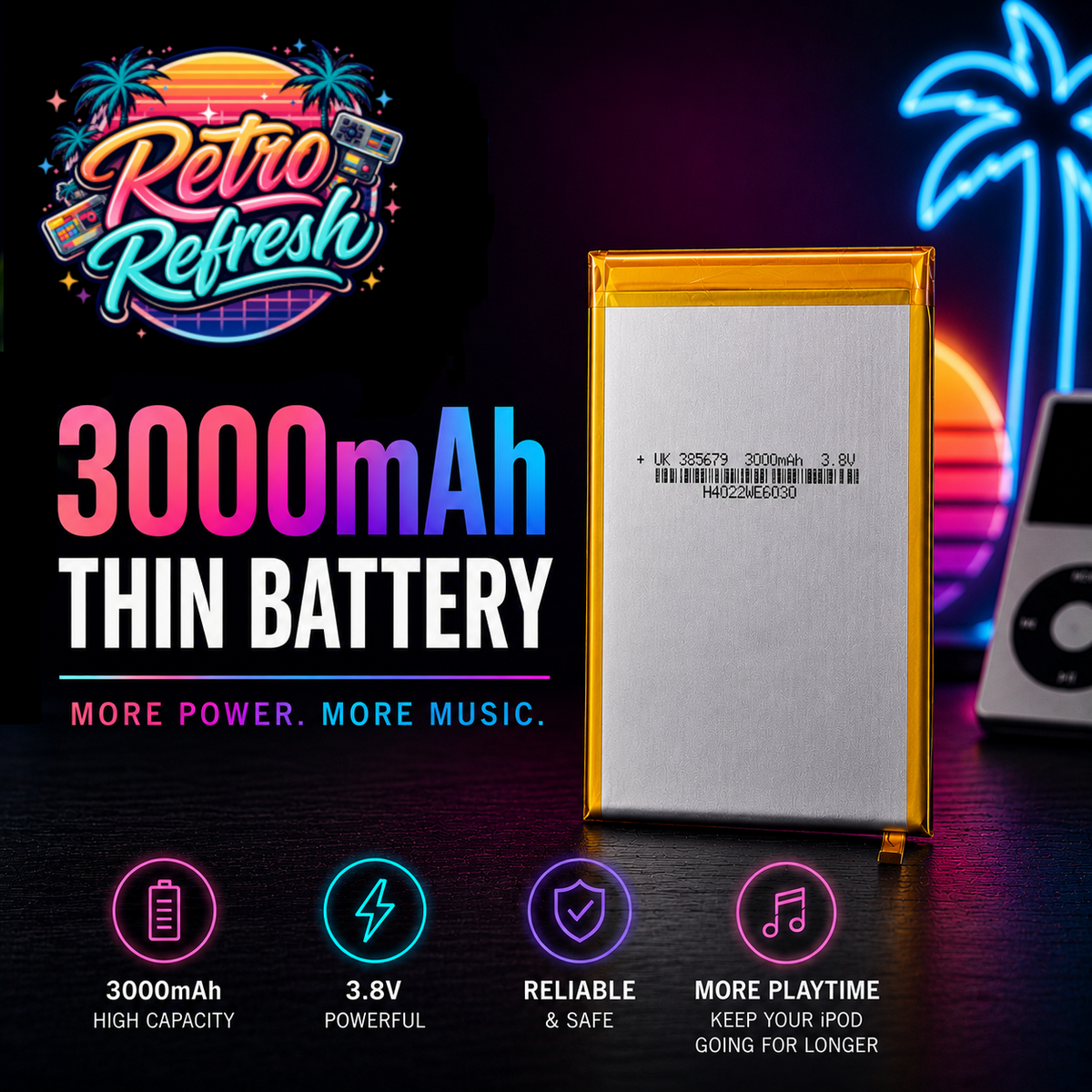 3000mAh Thin Battery Upgrade – For iPod 5th, 6th, 7th Gen Video / Classic
