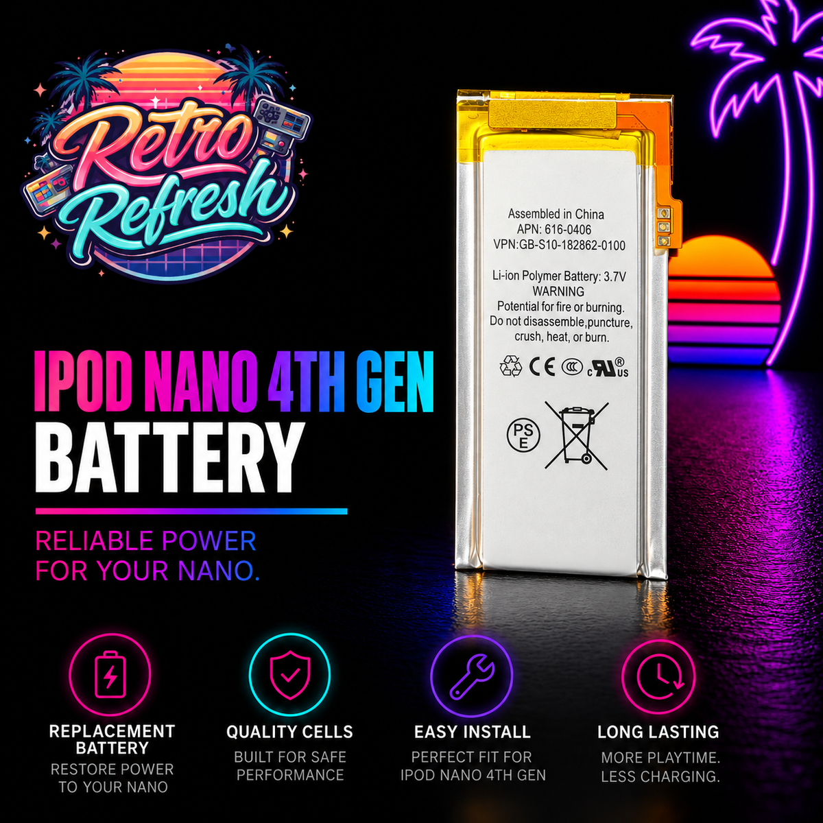 Replacement Battery for Apple iPod Nano 4th Gen