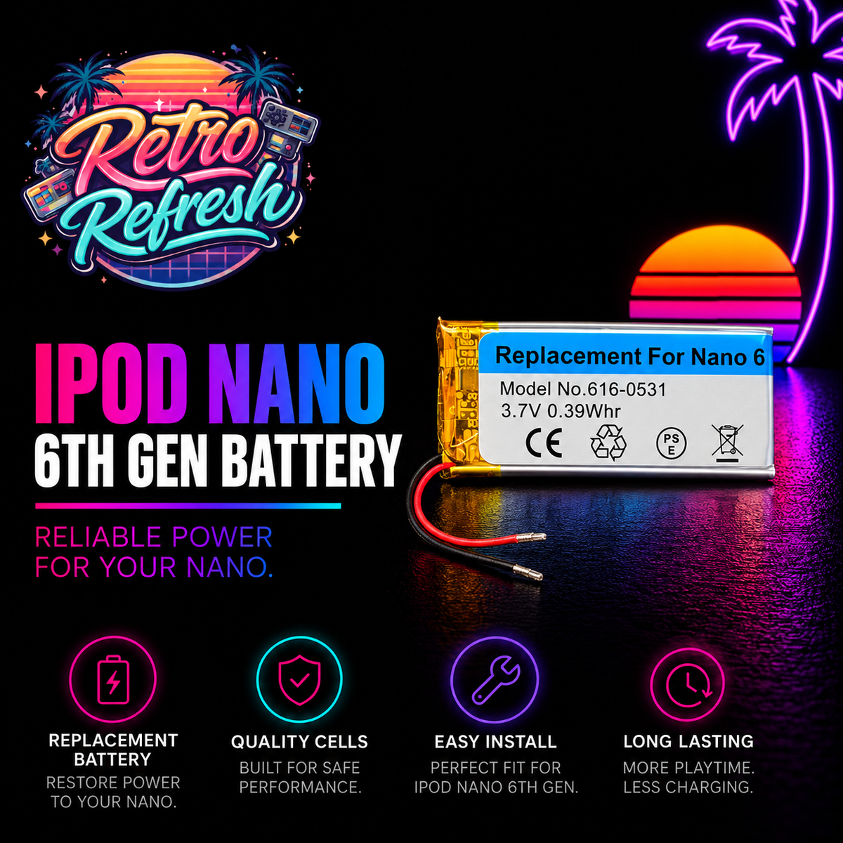 Replacement Battery for Apple iPod Nano 6th Gen