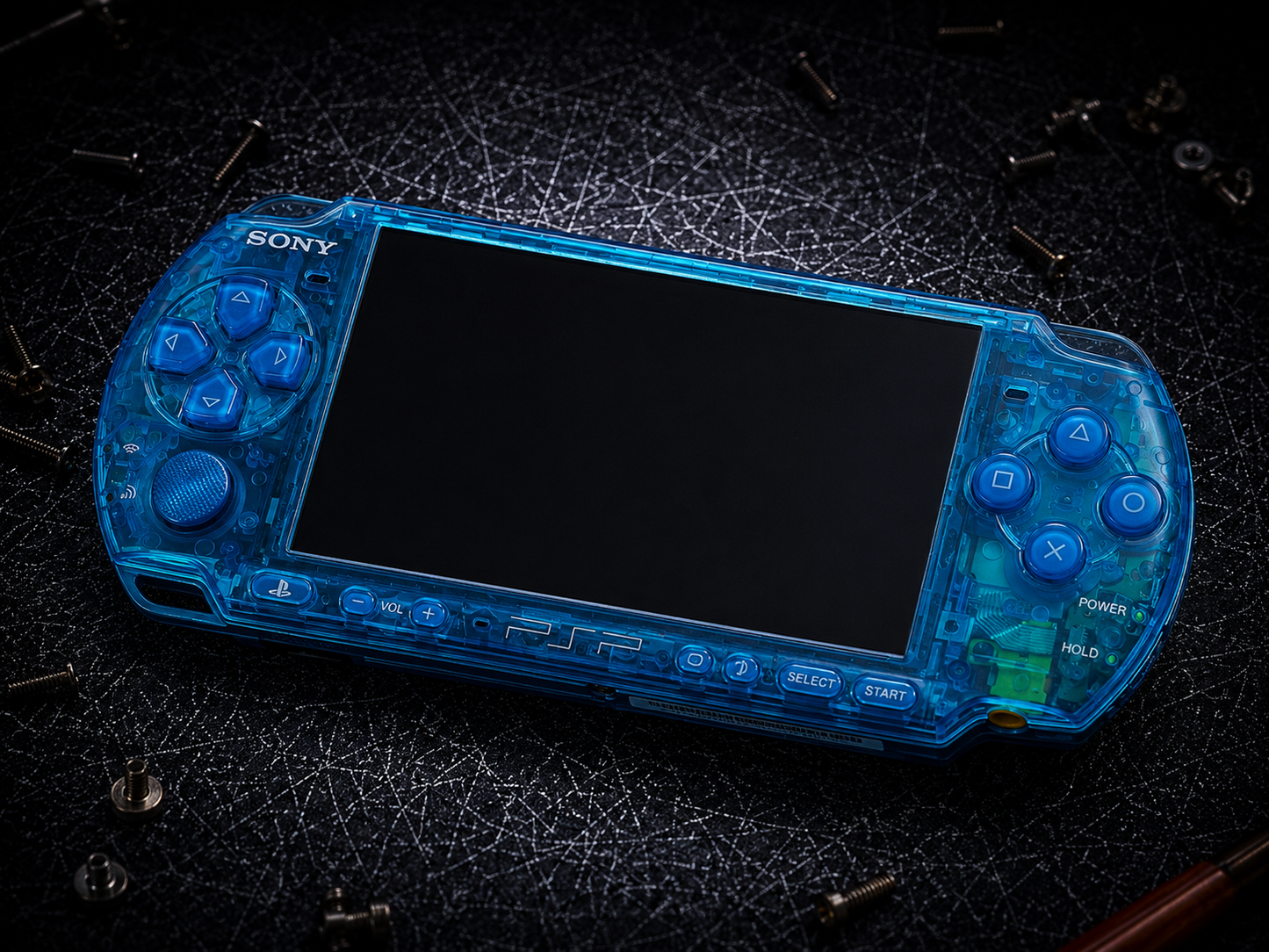 Sony PSP 3000 Custom Modded – Transparent Blue