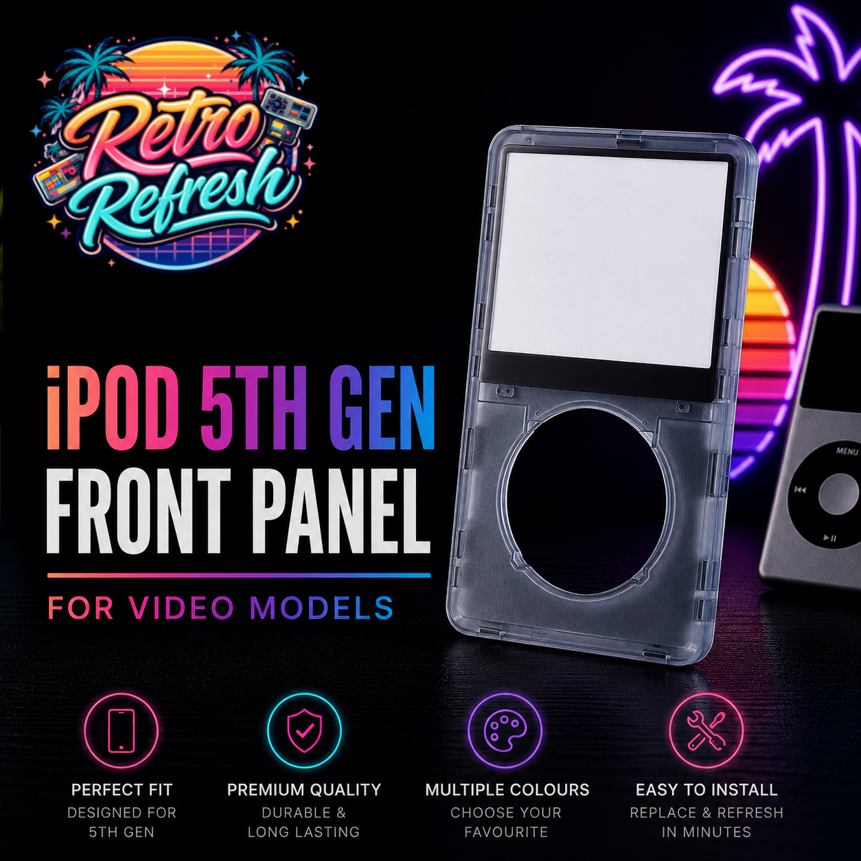 Transparent Black Front Housing – For iPod Video 5th / 5.5 Gen (Clear Shell)