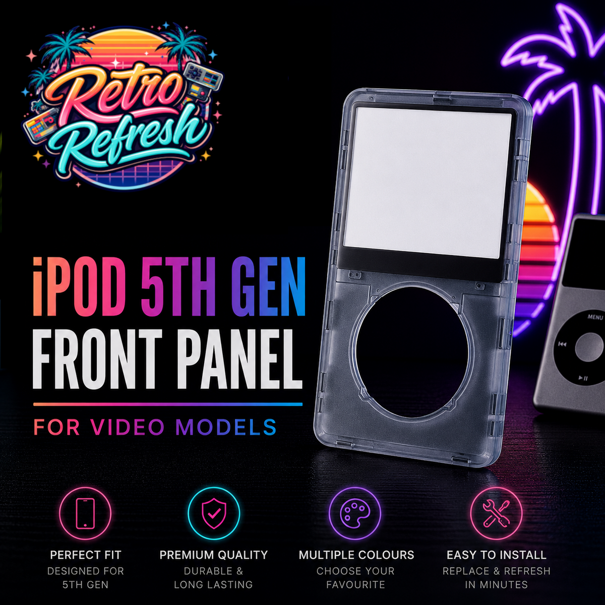 Transparent Black Front Housing – For iPod Video 5th / 5.5 Gen (Clear Shell)