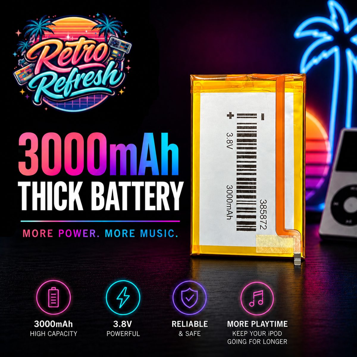 3000mAh Thick Battery Upgrade – For iPod 5th, 6th, 7th Gen Video / Classic