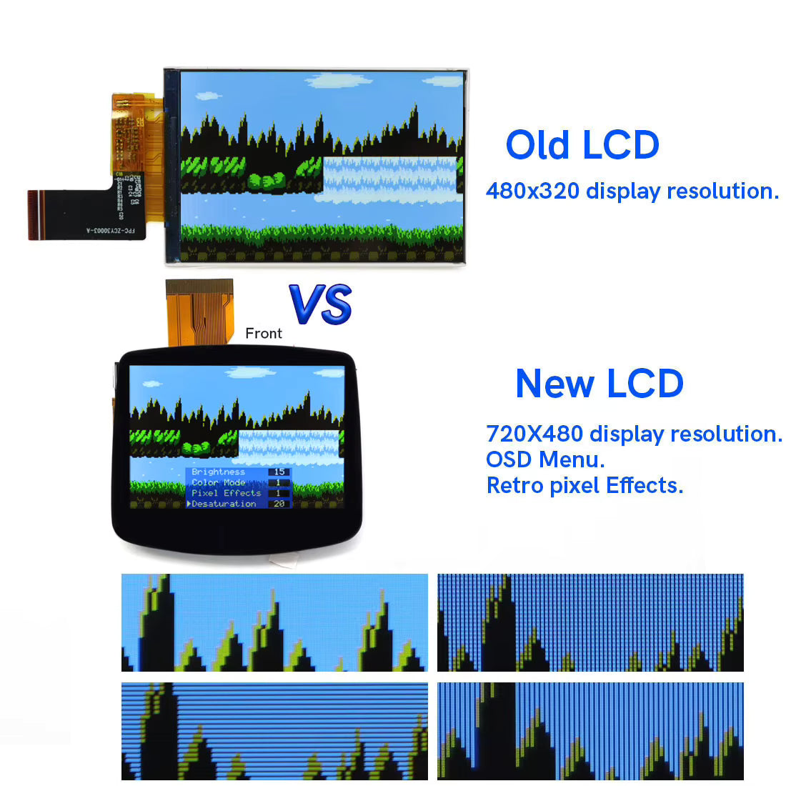 Game Boy Advance GBA Hispeedido V5 Laminated IPS LCD Drop-In Shell Kit + 1800mAh USB-C Battery - Transparent Black