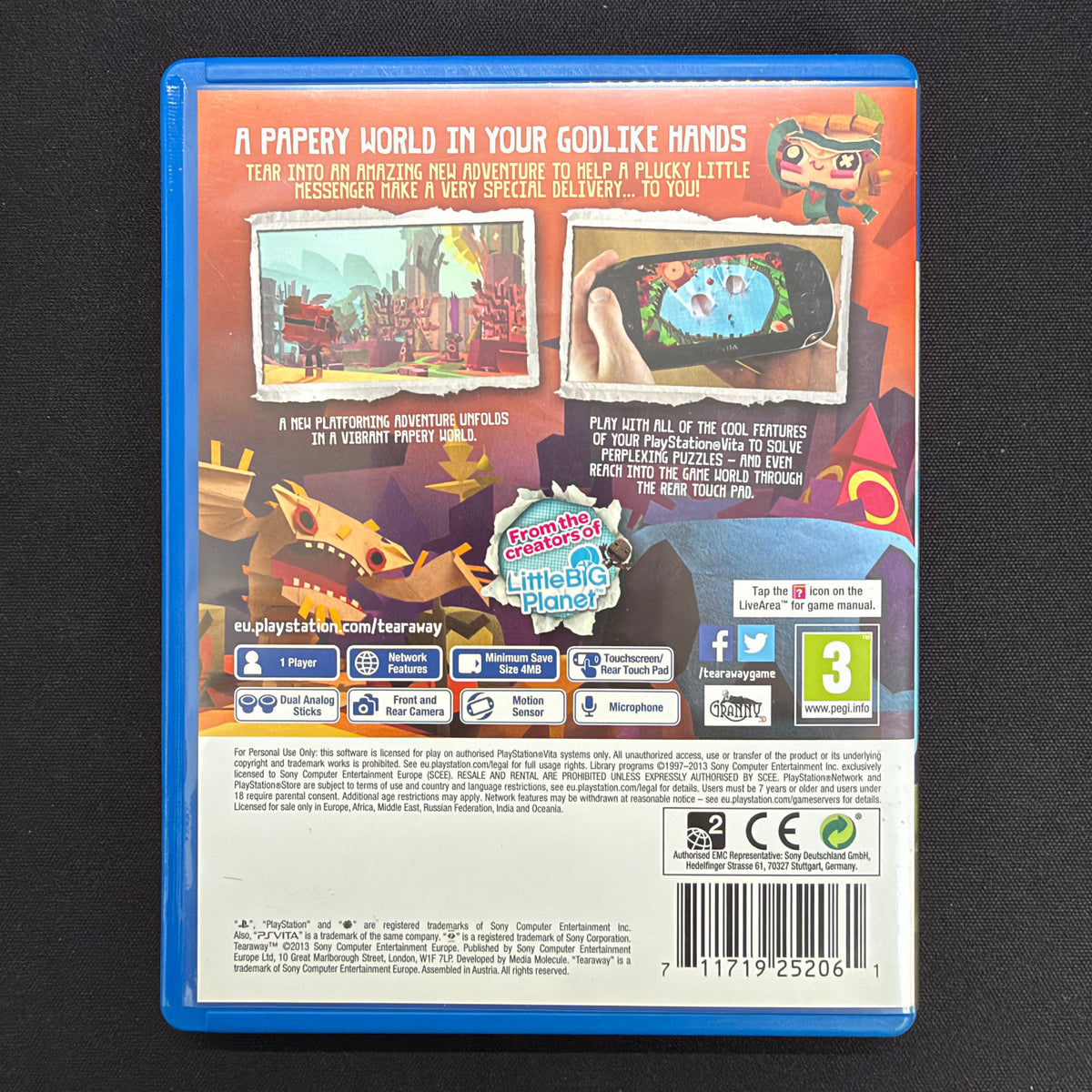 Tearaway (PS Vita) PAL UK | Boxed with Case & Cartridge | PCSF-00214