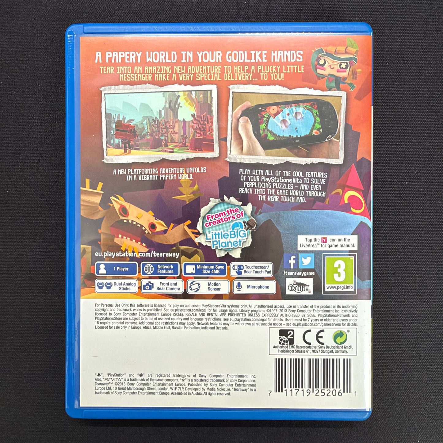 Tearaway (PS Vita) PAL UK | Boxed with Case & Cartridge | PCSF-00214