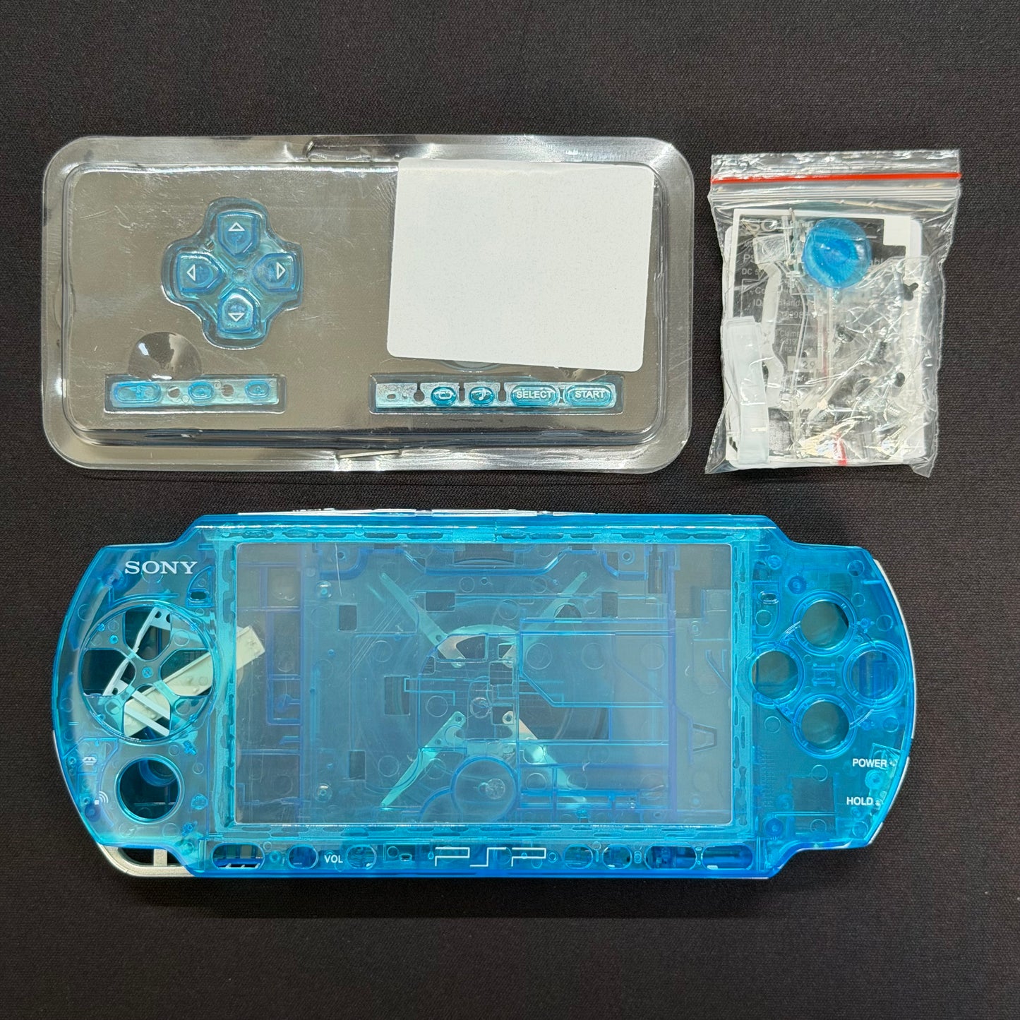 Premium PSP 3000 Full Replacement Shell Kit – Transparent Blue Housing with Buttons