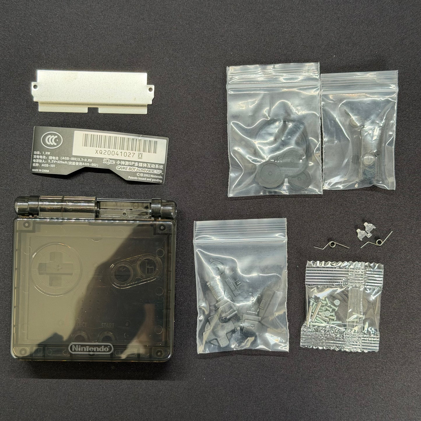 Game Boy Advance SP Full Replacement Shell Kit – Transparent Black Housing with Buttons