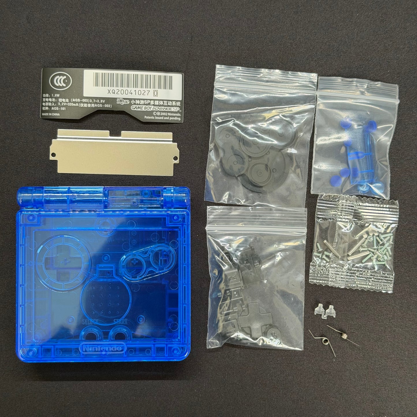Game Boy Advance SP Full Replacement Shell Kit – Transparent Blue Housing with Buttons