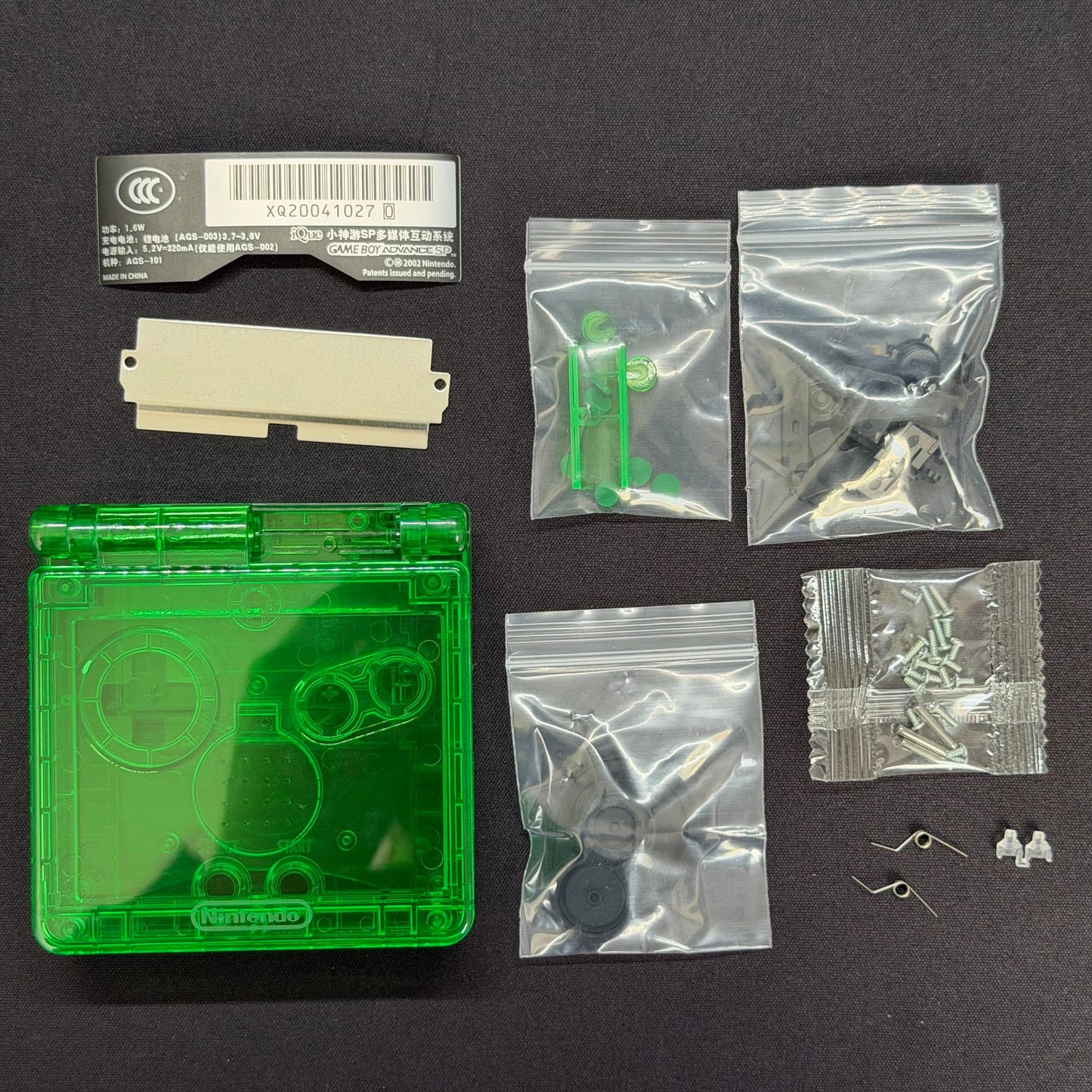 Game Boy Advance SP Full Replacement Shell Kit – Transparent Green Housing with Buttons