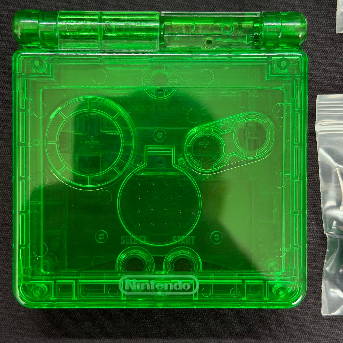 Game Boy Advance SP Full Replacement Shell Kit – Transparent Green Housing with Buttons