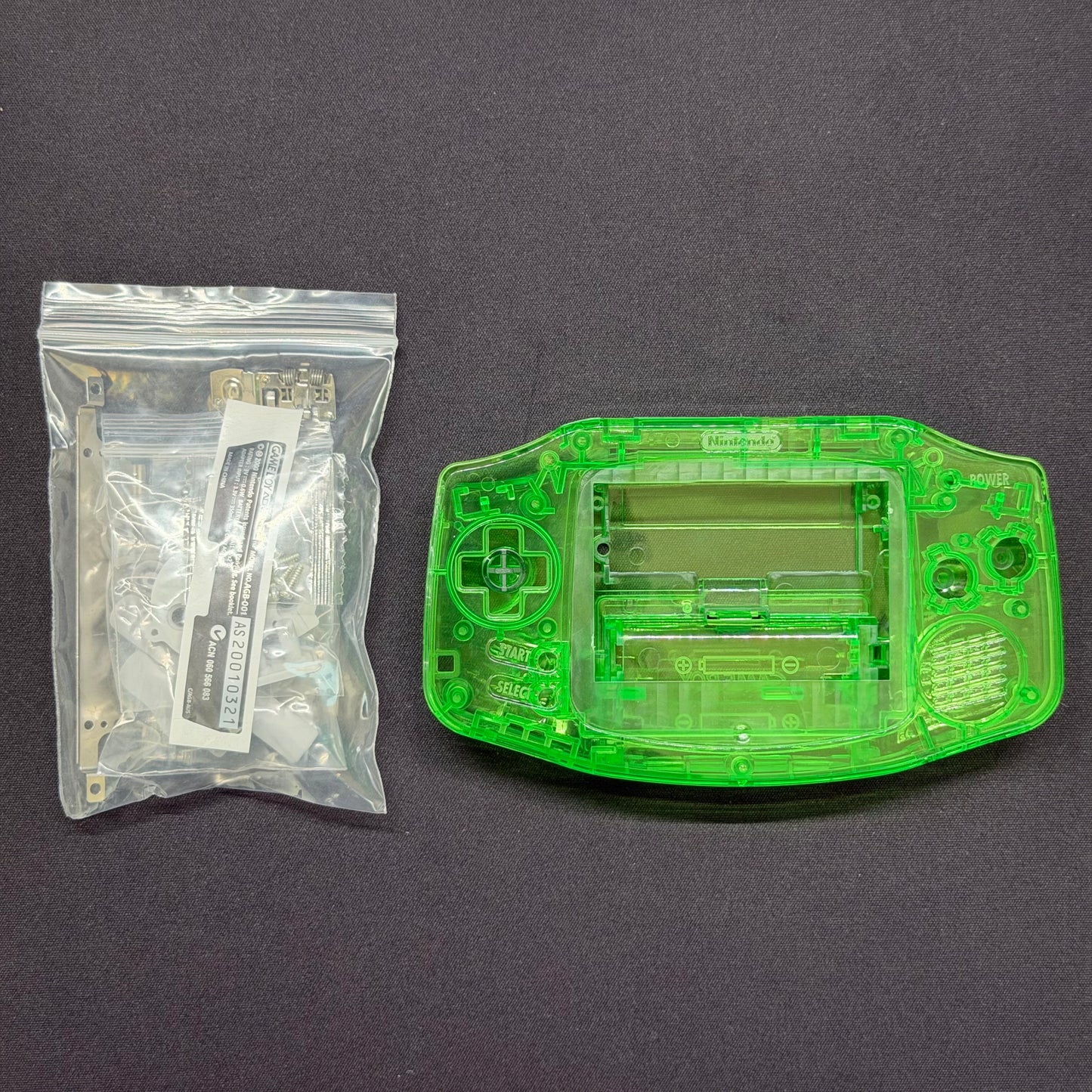 Game Boy Advance Full Replacement Shell Kit – Transparent Green Housing with Buttons