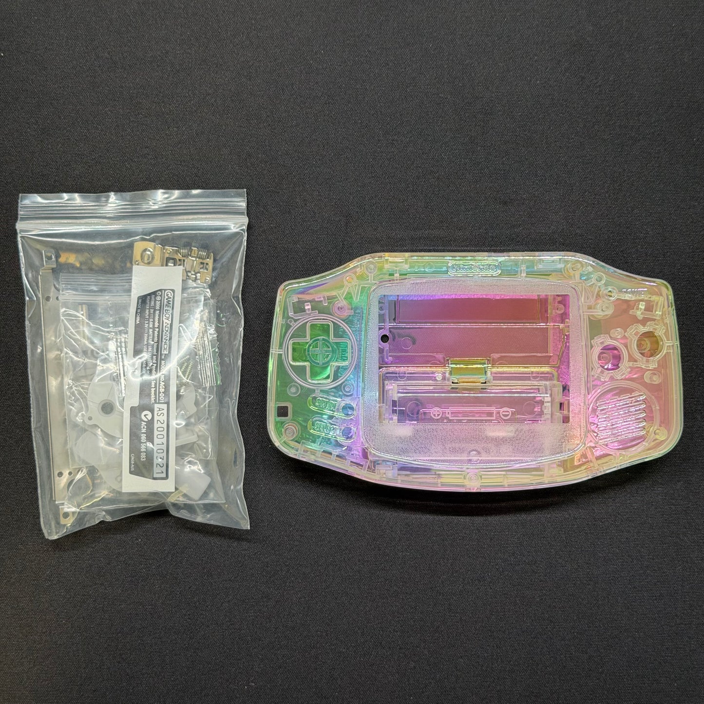 Game Boy Advance Full Replacement Shell Kit – Transparent Rainbow Housing with Buttons
