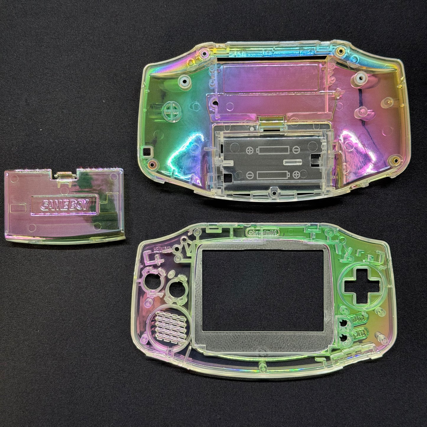 Game Boy Advance Full Replacement Shell Kit – Transparent Rainbow Housing with Buttons