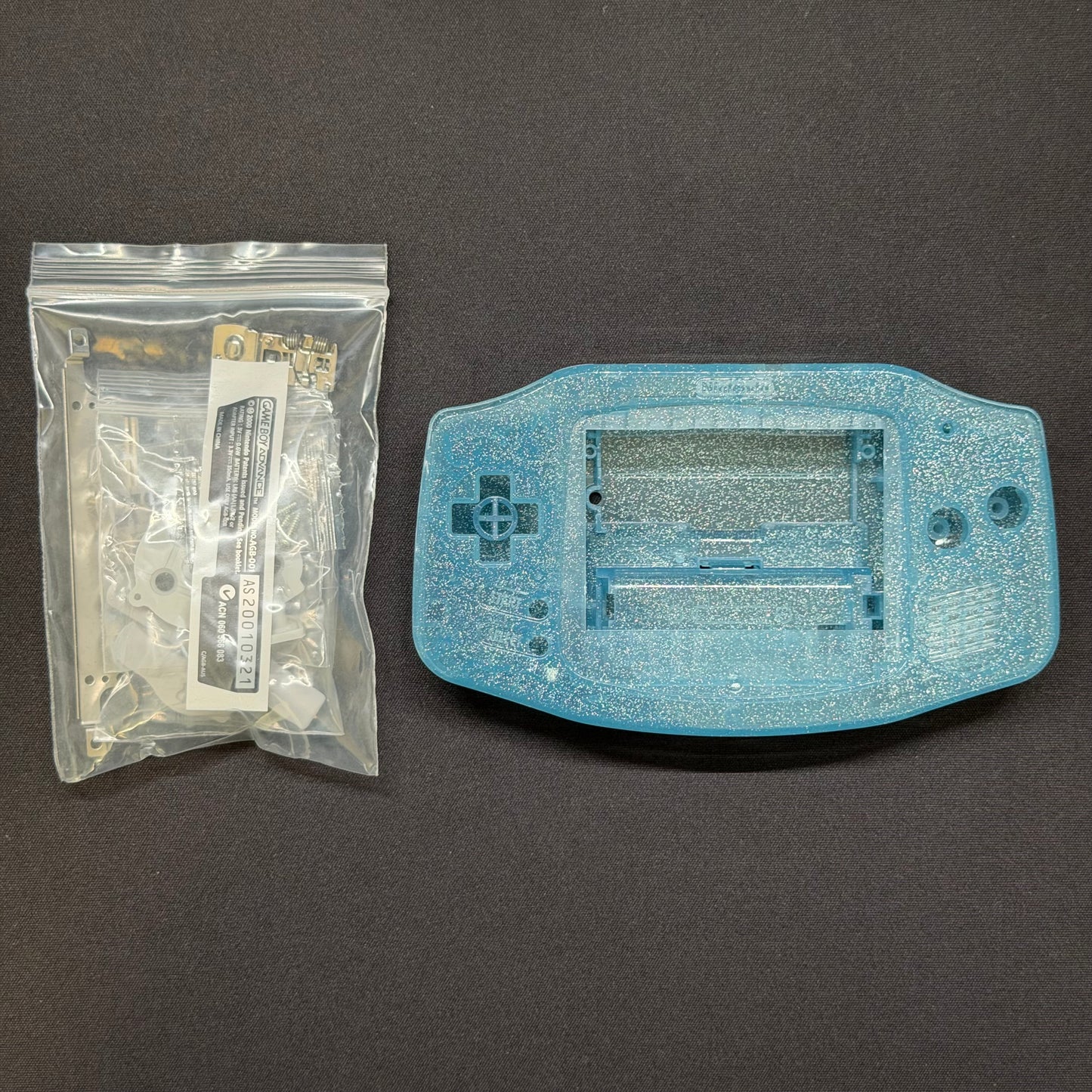 Game Boy Advance Full Replacement Shell Kit – Transparent Glitter Blue Housing with Buttons