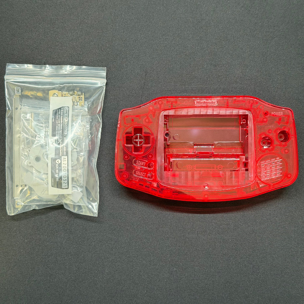 Game Boy Advance Full Replacement Shell Kit – Transparent Red Housing with Buttons