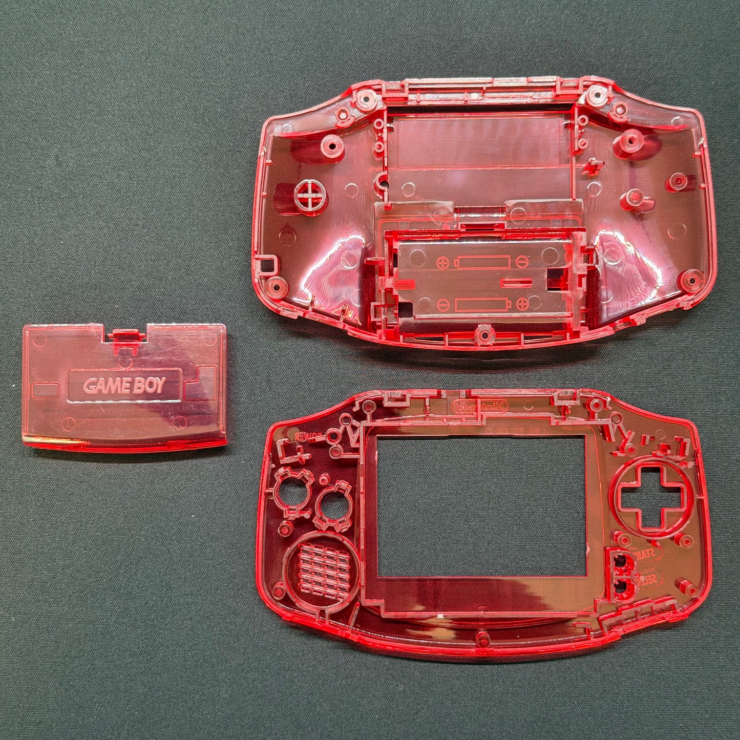Game Boy Advance Full Replacement Shell Kit – Transparent Red Housing with Buttons