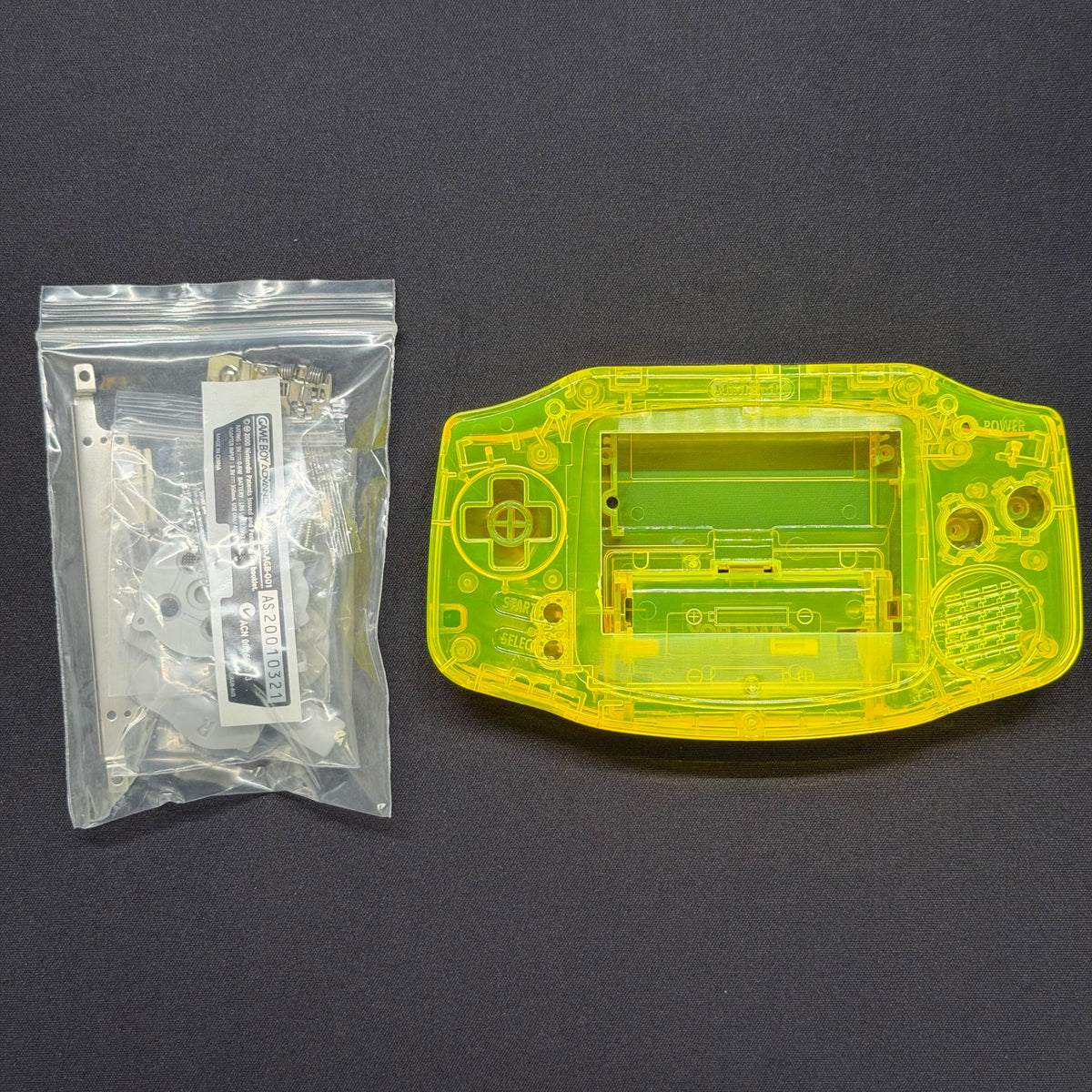Game Boy Advance Full Replacement Shell Kit – Transparent Yellow Housing with Buttons