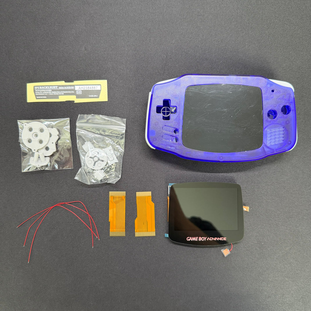 Game Boy Advance GBA Hispeedido V5 Laminated IPS LCD Drop-In Shell Kit + 1800mAh USB-C Battery - Transparent Purple