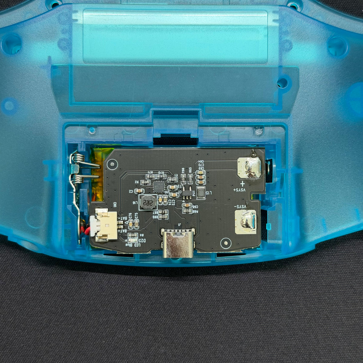 Game Boy Advance GBA Hispeedido V5 Laminated IPS LCD Drop-In Shell Kit + 1800mAh USB-C Battery - Transparent Blue