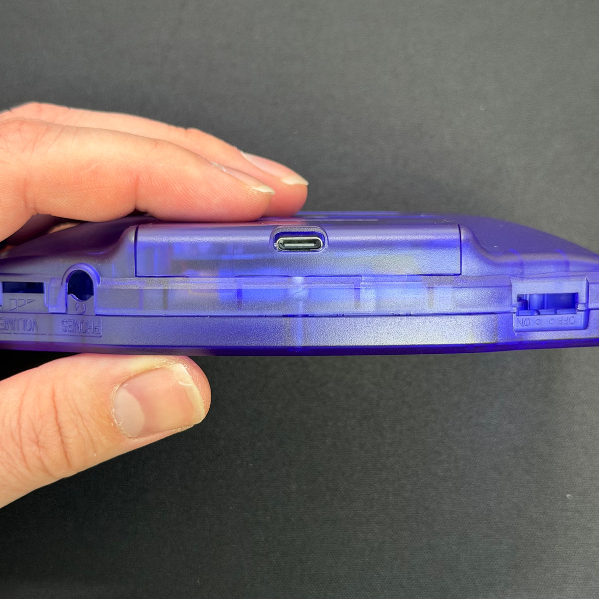 Game Boy Advance GBA Hispeedido V5 Laminated IPS LCD Drop-In Shell Kit + 1800mAh USB-C Battery - Transparent Purple
