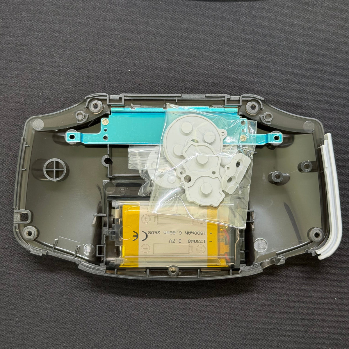 Game Boy Advance GBA Hispeedido V5 Laminated IPS LCD Drop-In Shell Kit + 1800mAh USB-C Battery - Transparent Black
