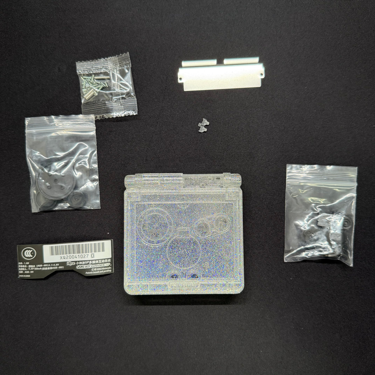 Game Boy Advance SP Full Replacement Shell Kit – Clear Glitter Housing with Buttons