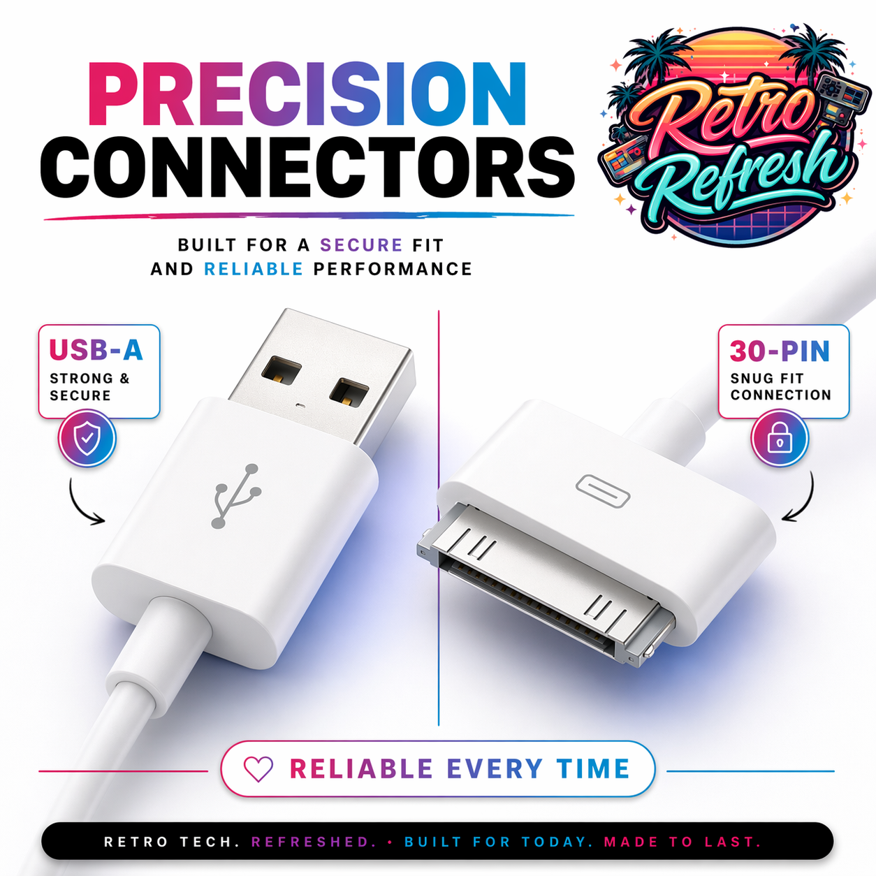 30-Pin Charge & Sync Cable (1M) – For iPod, iPhone & iPad