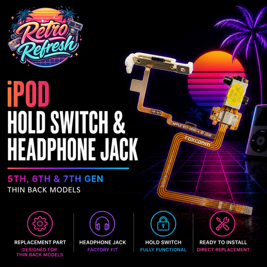 Black Hold Switch & Headphone Jack Assembly – For Thin Backed iPods
