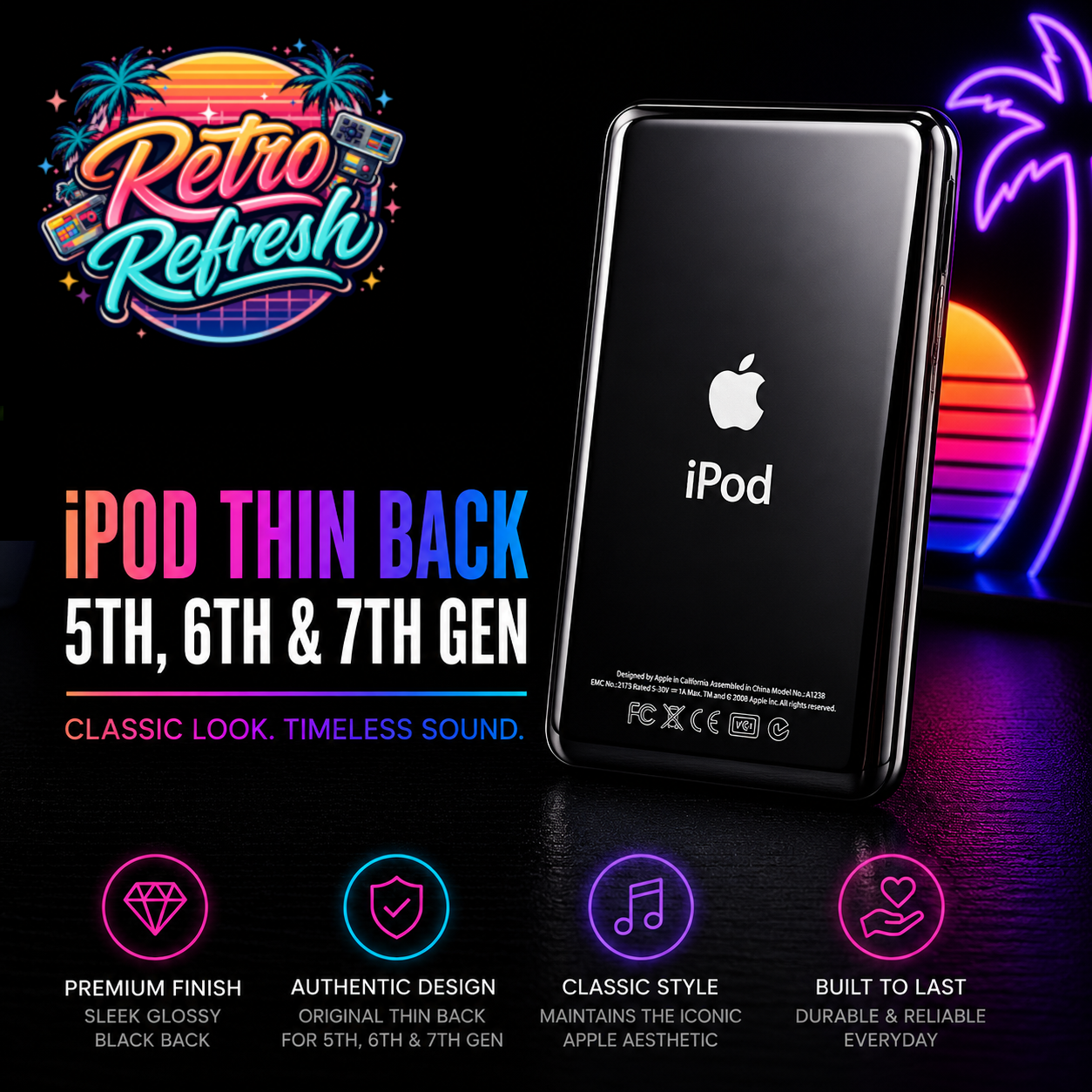 Black Thin Back Housing – For iPod Classic / Video