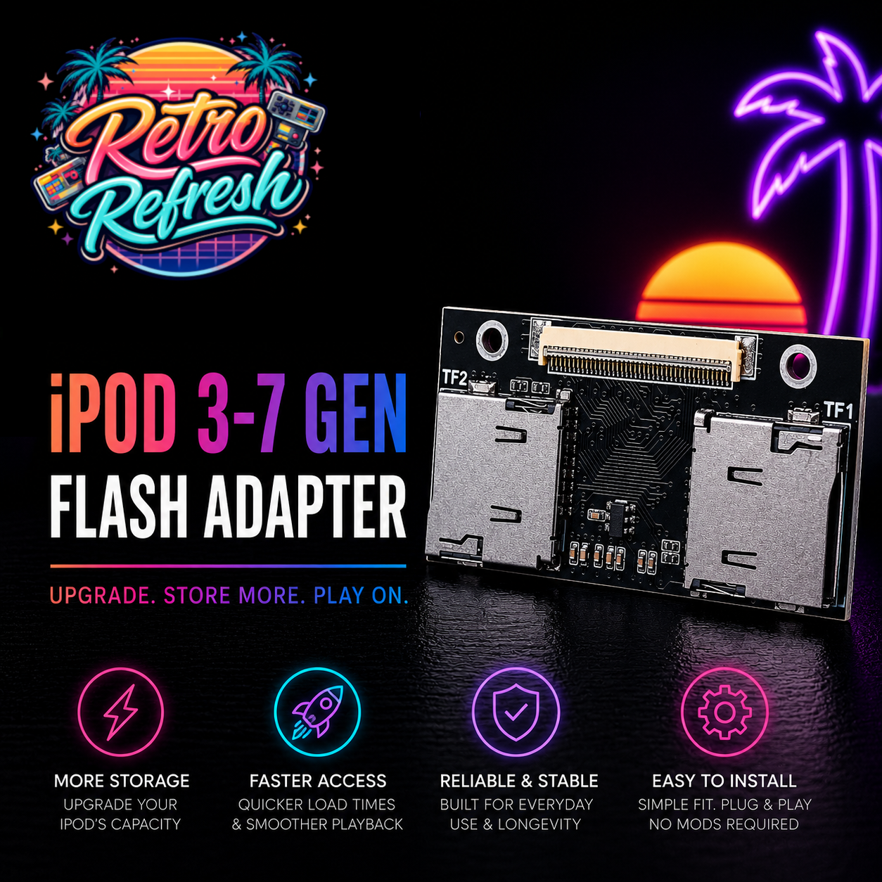Dual MicroSD TF Flash Adapter – For iPod Classic 3rd / 4th / 5th / 6th / 7th Gen