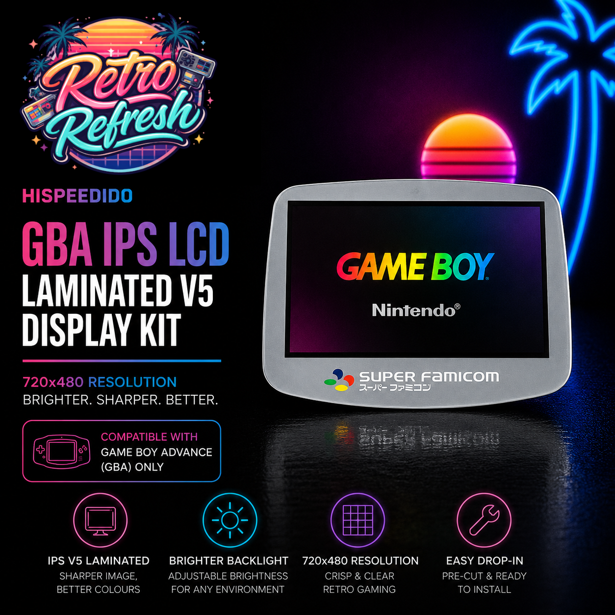 Hispeedido Drop In Laminated IPS LCD Panel for Game Boy Advance (Grey SFC)