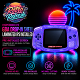 Game Boy Advance GBA Hispeedido V5 Laminated IPS LCD Drop-In Shell Kit + 1800mAh USB-C Battery - Transparent Purple