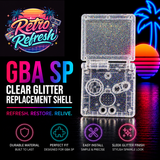 Game Boy Advance SP Full Replacement Shell Kit – Clear Glitter Housing with Buttons