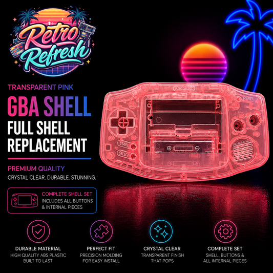 Game Boy Advance Full Replacement Shell Kit – Transparent Pink Housing with Buttons