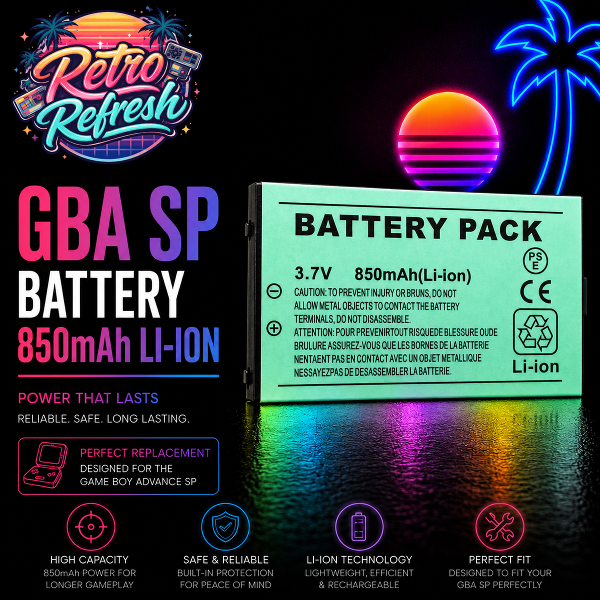 Game Boy Advance SP 850mAh Li-ion Replacement Battery
