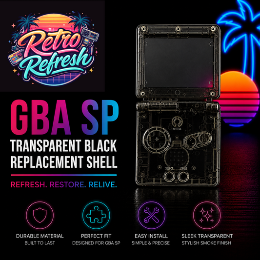 Game Boy Advance SP Full Replacement Shell Kit – Transparent Black Housing with Buttons
