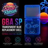 Game Boy Advance SP Full Replacement Shell Kit – Transparent Blue Housing with Buttons