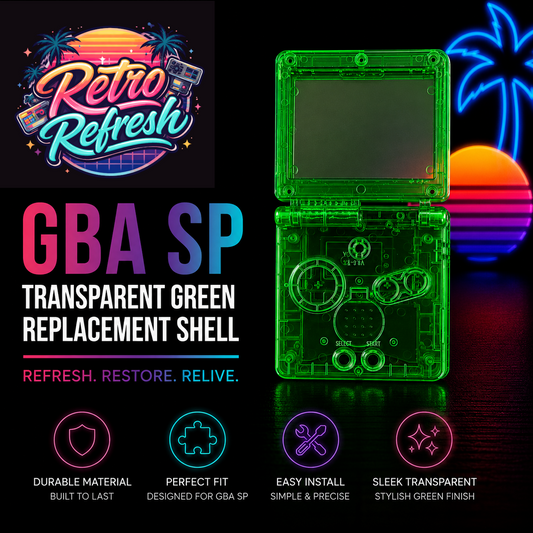Game Boy Advance SP Full Replacement Shell Kit – Transparent Green Housing with Buttons