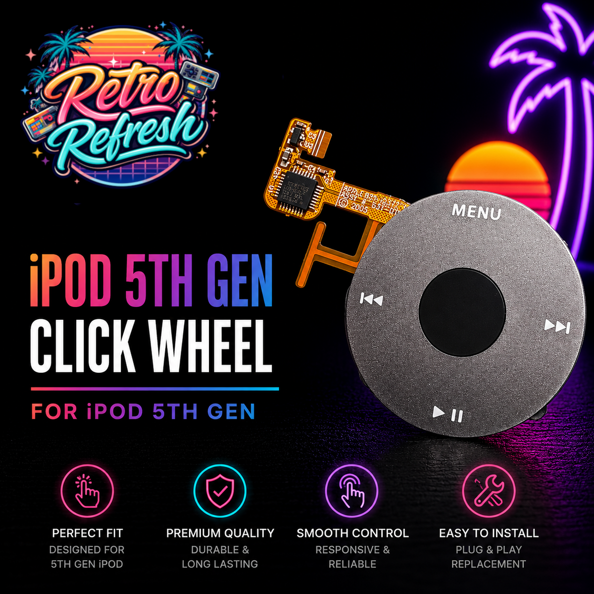 Black Click Wheel Replacement – For iPod Video 5th / 5.5 Generation