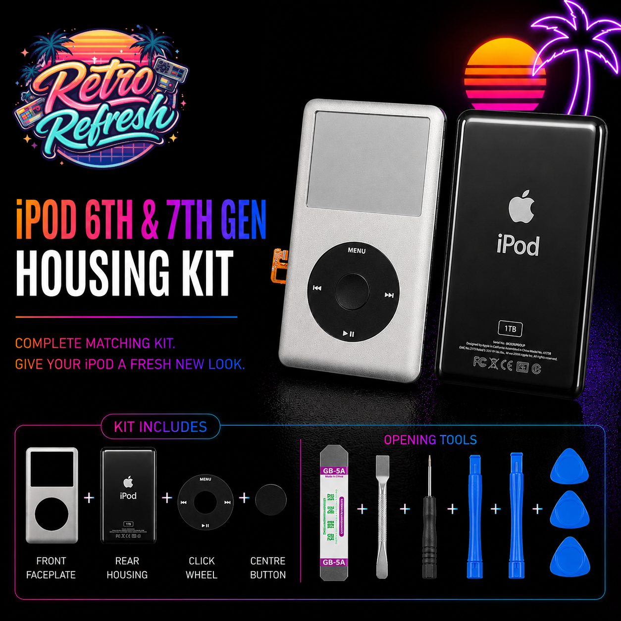 iPod Classic 6th 7th Gen Complete Housing Kit - Silver / Black