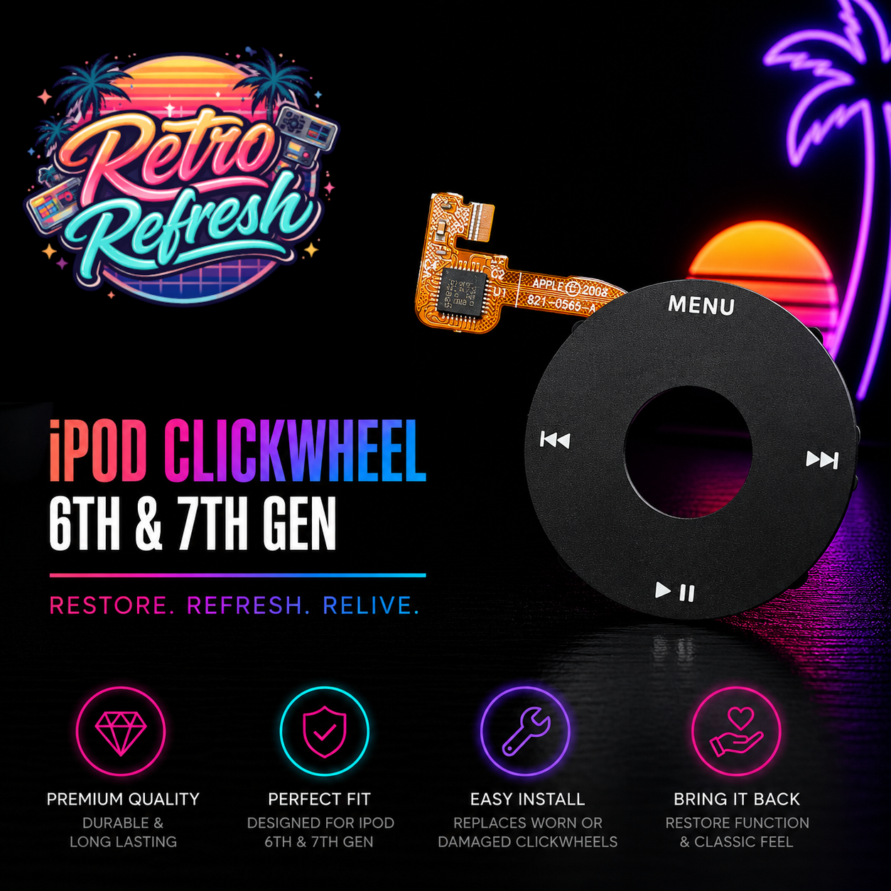 Black Click Wheel Replacement – For iPod Classic 6th / 7th Generation