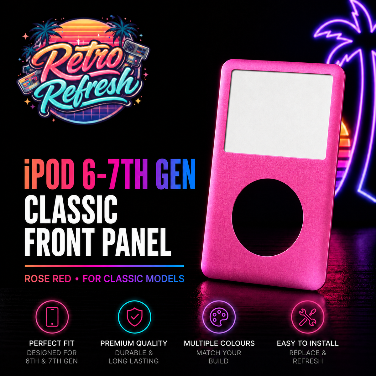 Rose Red Front Housing – For iPod Classic 6th / 7th Gen
