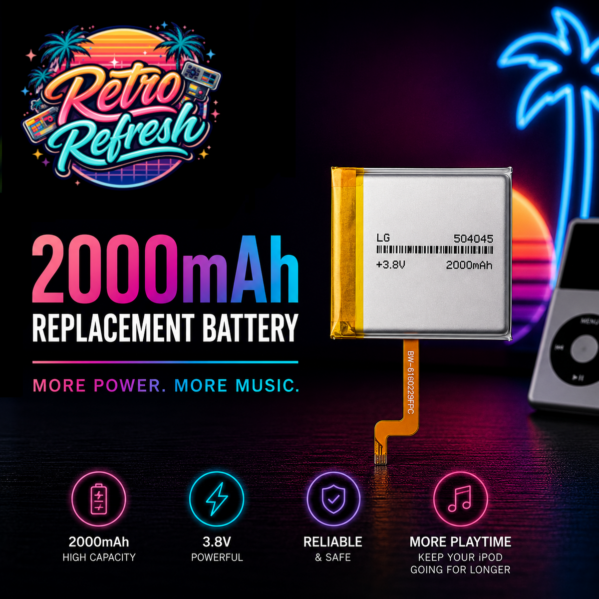 2000mAh Battery Upgrade – For iPod 5th, 6th, 7th Gen Video / Classic