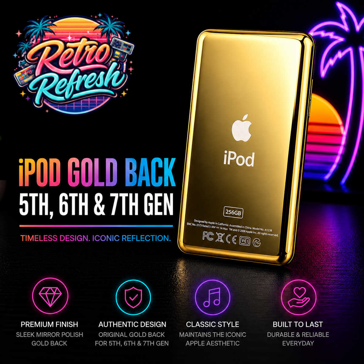 Gold Thin Back Housing – For iPod Classic / Video